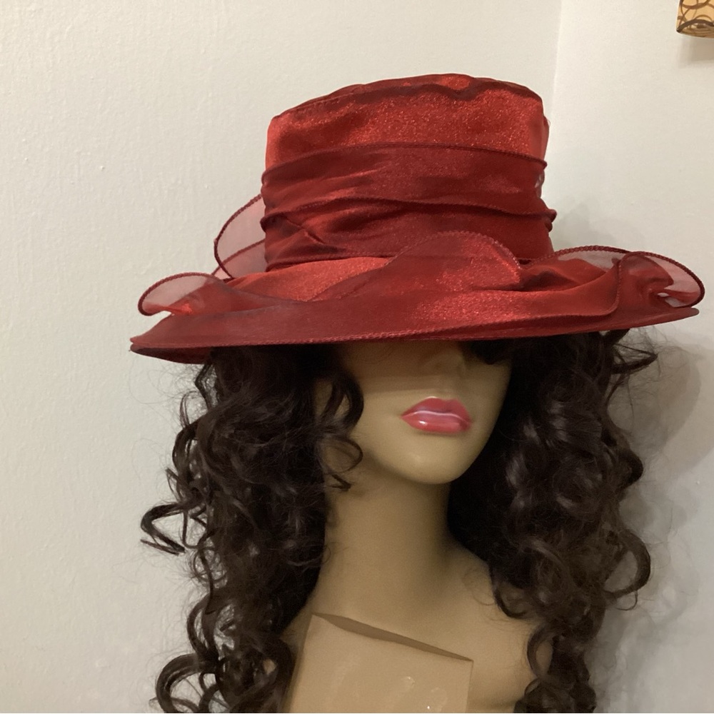Elegant Red Women's Hat church wedding tea party Kentucky Derby